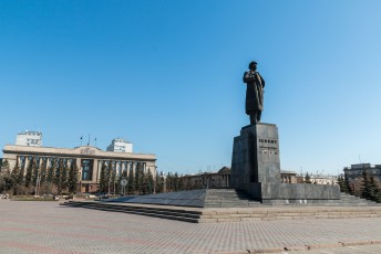 Behalve leuke standbeelden staat er in Krasnoyarsk natuurlijk ook één van Lenin.