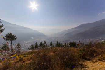 Uitzicht over de vallei van Thimphu.