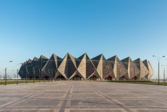 Baku Crystal Hall, hier werd in 2012 het Eurovisie songfestival gehouden. Tegenwoordig ook geschikt voor sportevenementen, zoals de Europeese Spelen van 2015.