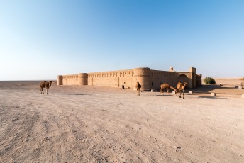 In the middle of the woestijn bij Kashan staat deze caravansarai, waar je ook nog echt kunt eten en slapen.